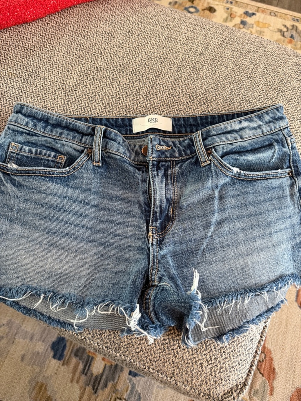 BKE Frayed Hem Denim Cutoff Shorts - Medium Blue